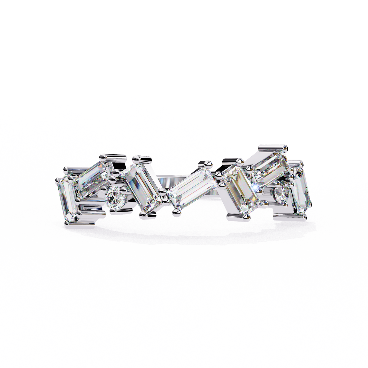 White Gold Scattered Baguette Diamond Band Ring