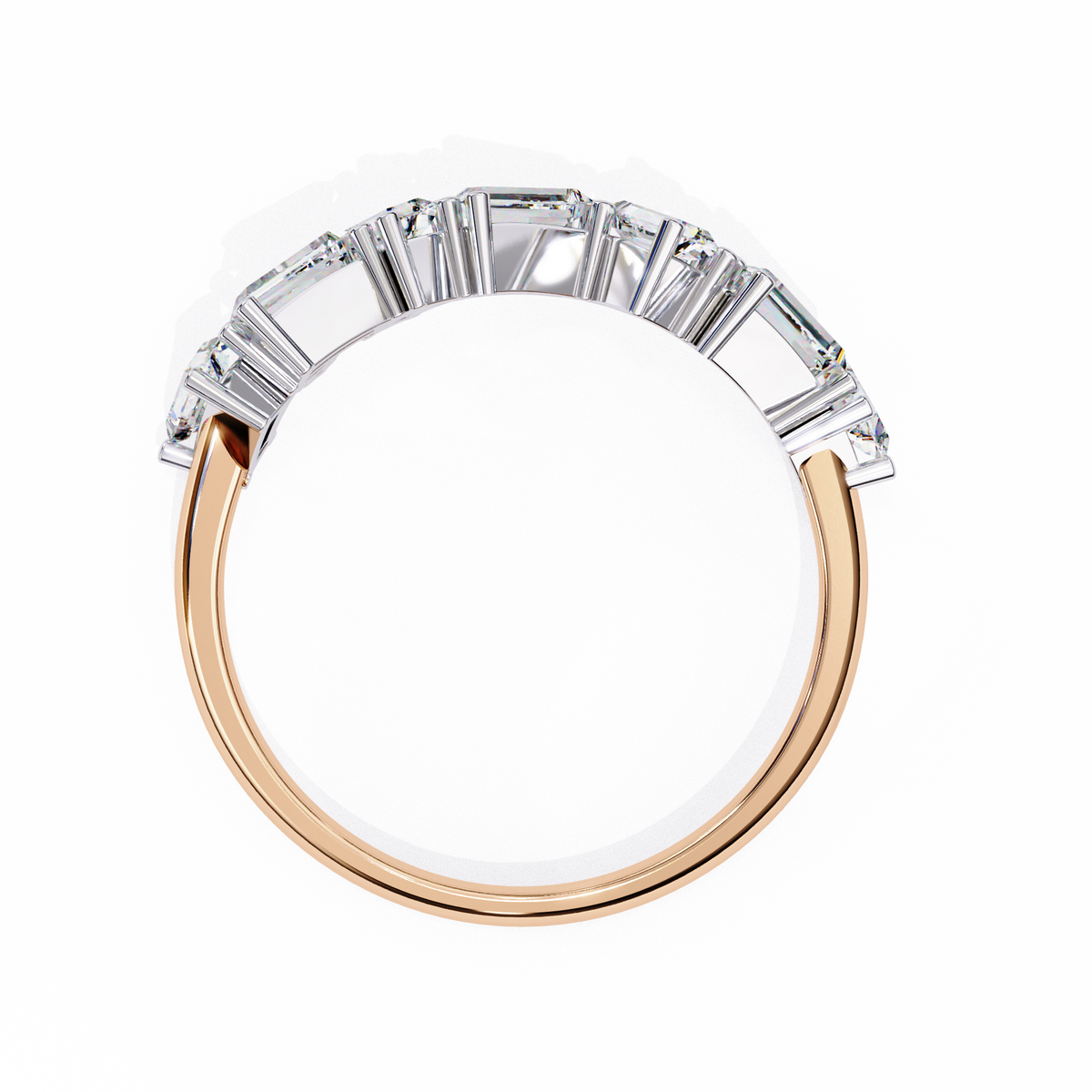 Rose Gold Scattered Baguette Diamond Two-Tone Band Ring