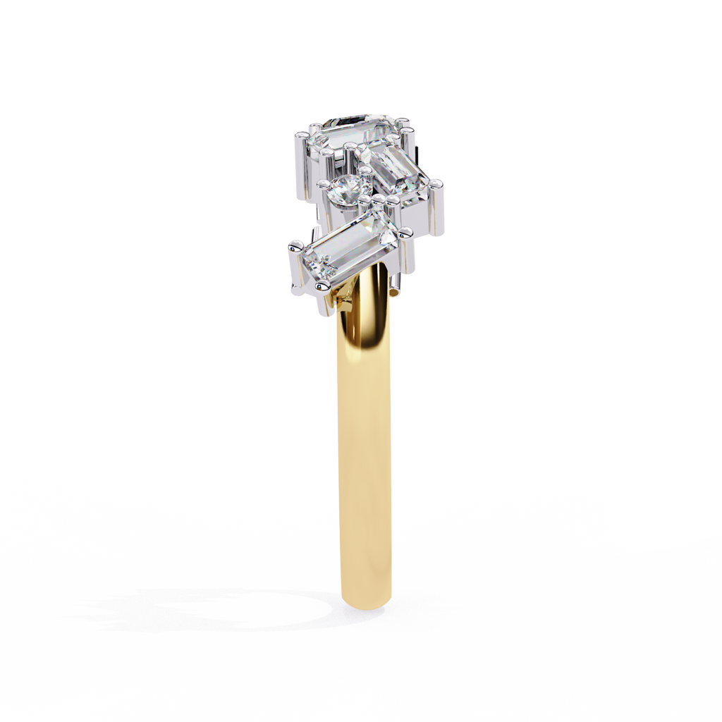 Yellow Gold Zigzag Baguette & Round Diamond Band Ring