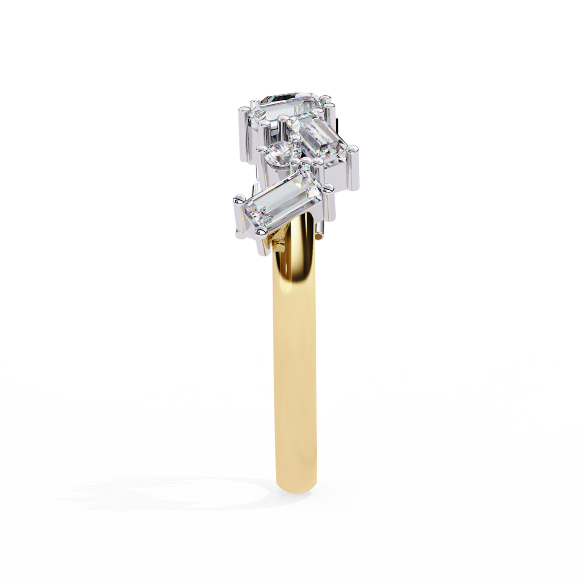 Yellow Gold Zigzag Baguette & Round Diamond Band Ring