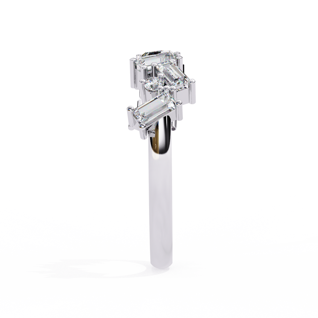 White Gold Scattered Baguette Diamond Band Ring