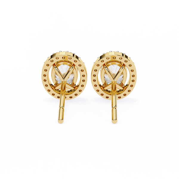 Gold Oval Cut Diamond Halo Stud Earring