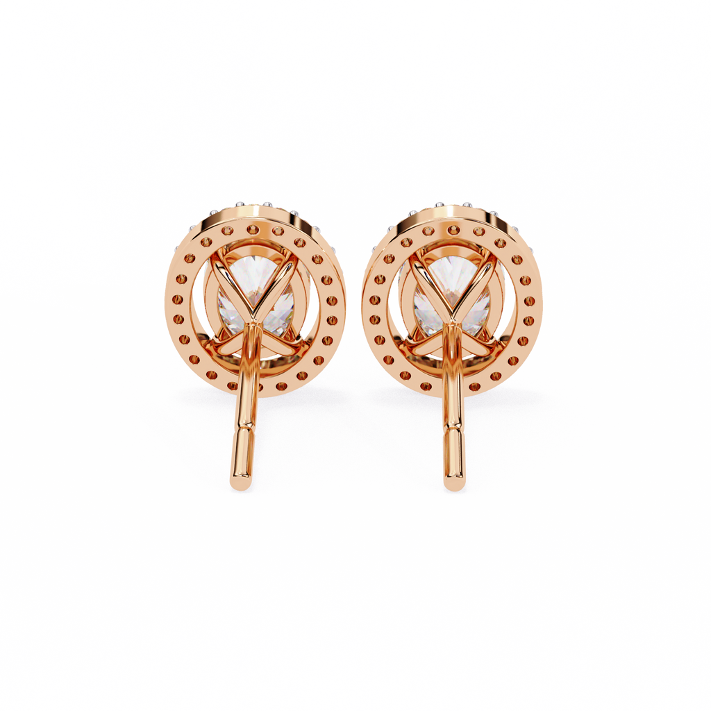Rose Gold Oval Cut Diamond Open Halo Stud Earring