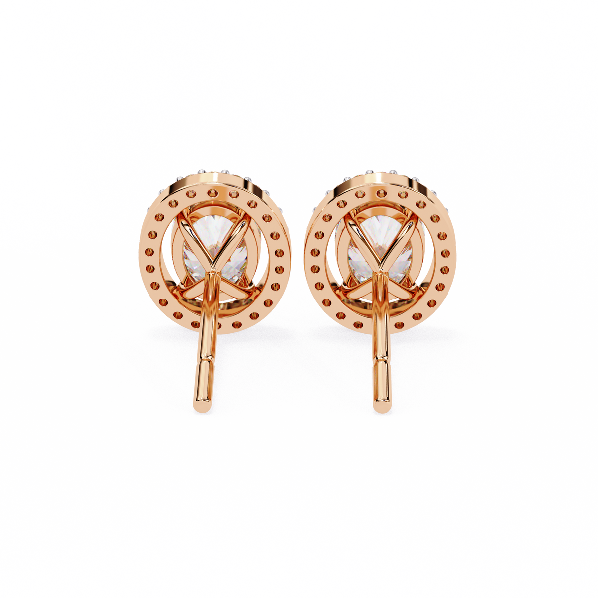 Rose Gold Oval Cut Diamond Open Halo Stud Earring