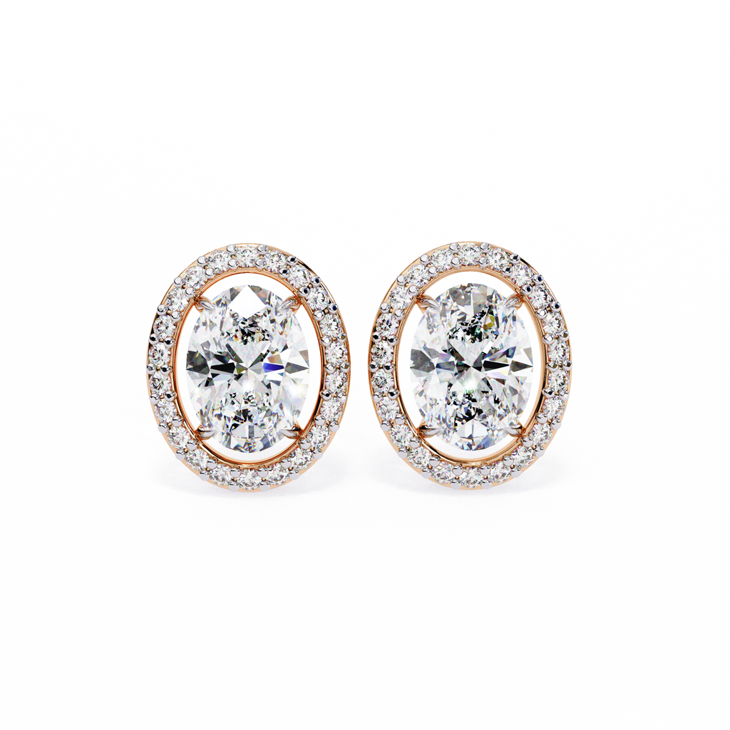 Rose Gold Oval Cut Diamond Open Halo Stud Earring