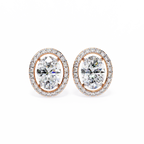 Rose Gold Oval Cut Diamond Open Halo Stud Earring