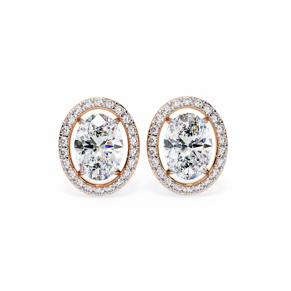 Rose Gold Oval Cut Diamond Open Halo Stud Earring
