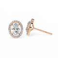 Rose Gold Oval Cut Diamond Open Halo Stud Earring