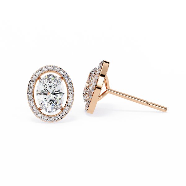 Rose Gold Oval Cut Diamond Open Halo Stud Earring