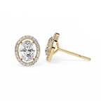 Yellow Gold Oval Cut Diamond Halo Stud Earring