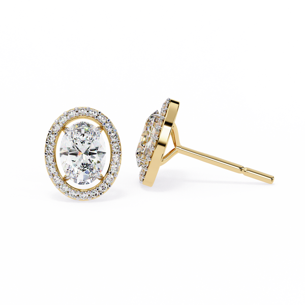 Gold Oval Cut Diamond Halo Stud Earring