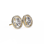 Yellow Gold Oval Cut Diamond Halo Stud Earring