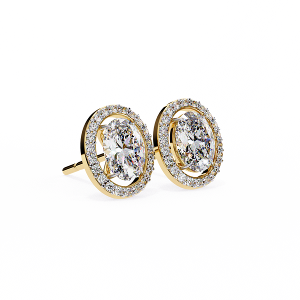 Gold Oval Cut Diamond Halo Stud Earring