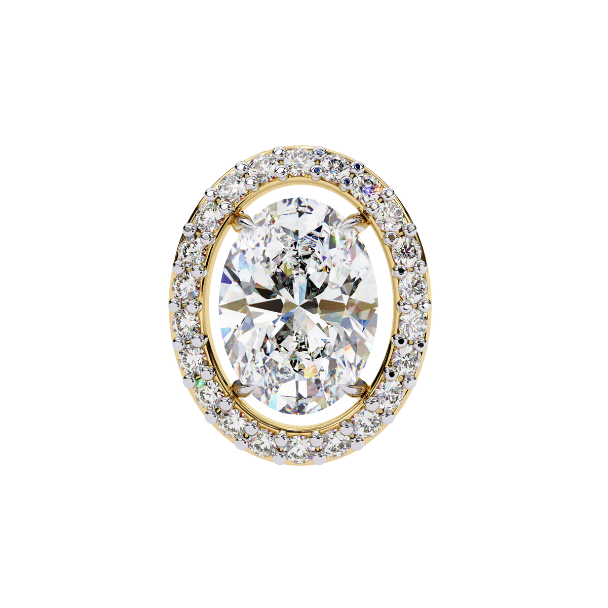 Yellow Gold Oval Cut Diamond Halo Stud Earring