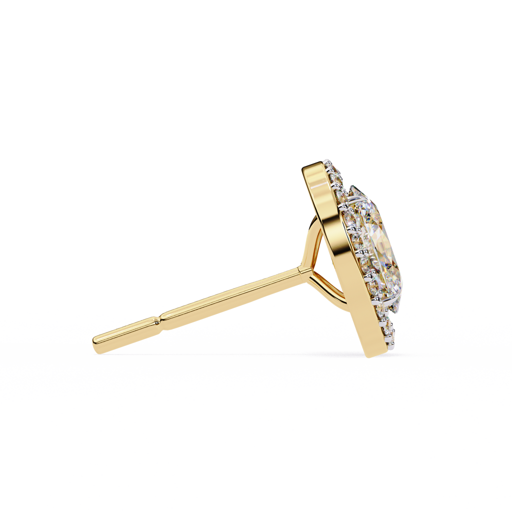 Yellow Gold Oval Cut Diamond Halo Stud Earring