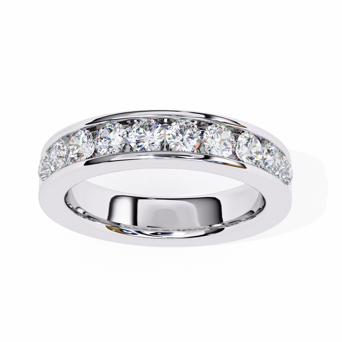White Gold Round Diamond Channel-Set Half Eternity Band Ring