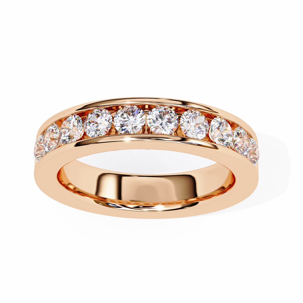 Rose Gold Round Diamond Channel-Set Half Eternity Band Ring