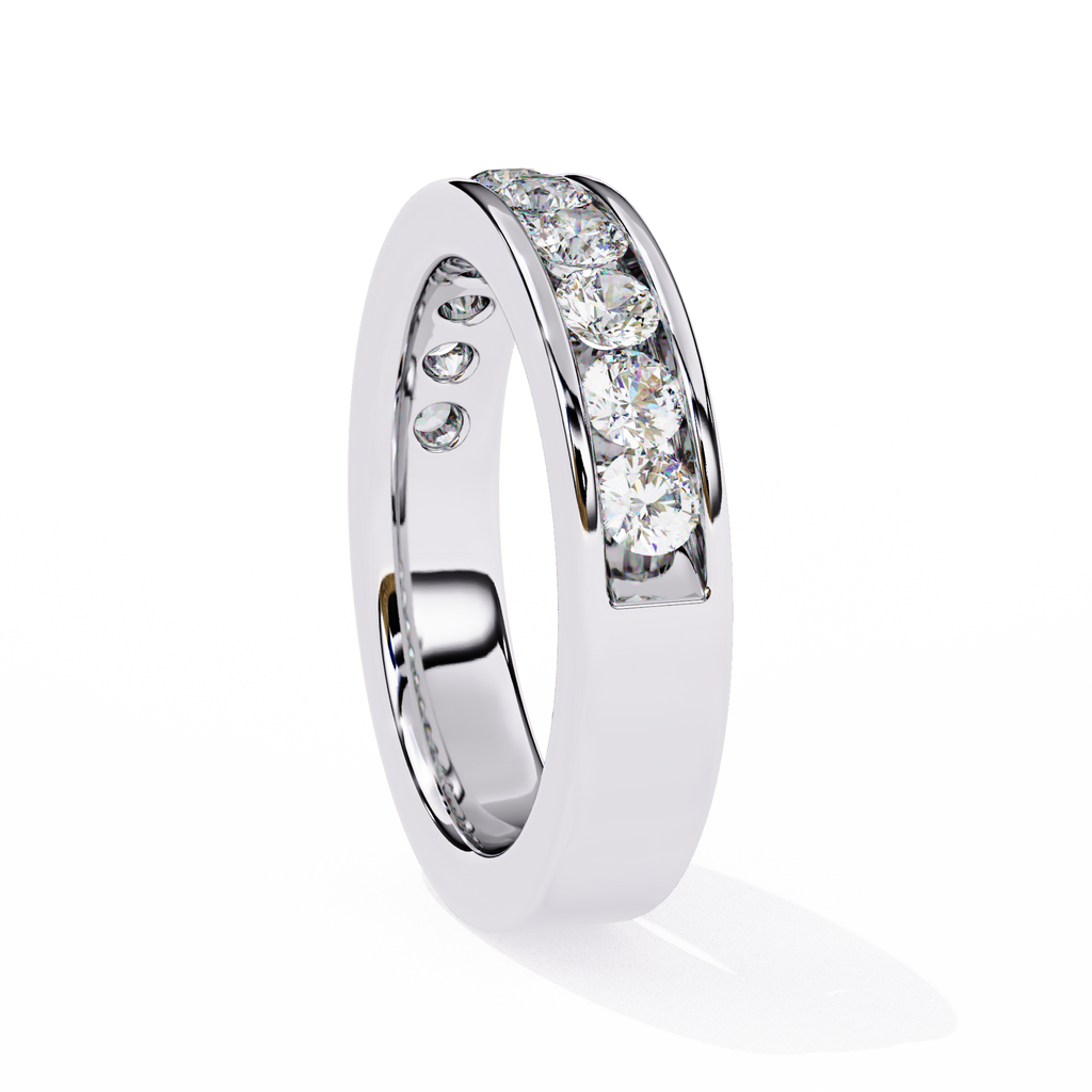 White Gold Round Diamond Channel-Set Half Eternity Band Ring