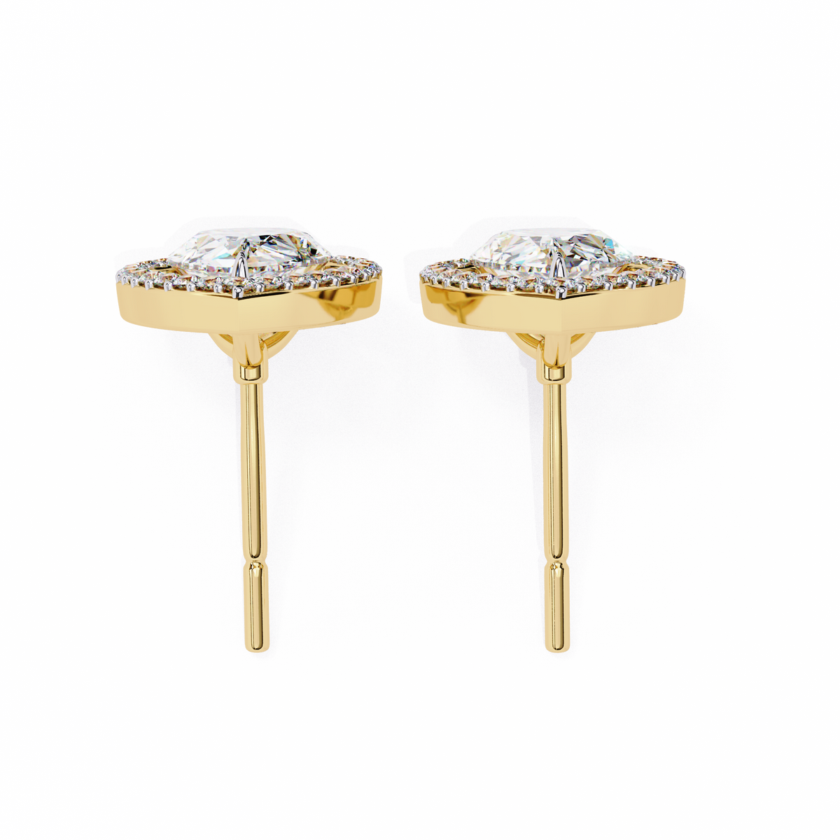 Yellow Gold Pear Cut Diamond Open Halo Stud Earring
