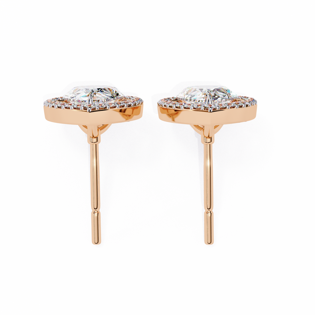 Rose Gold Pear Cut Diamond Open Halo Stud Earrings