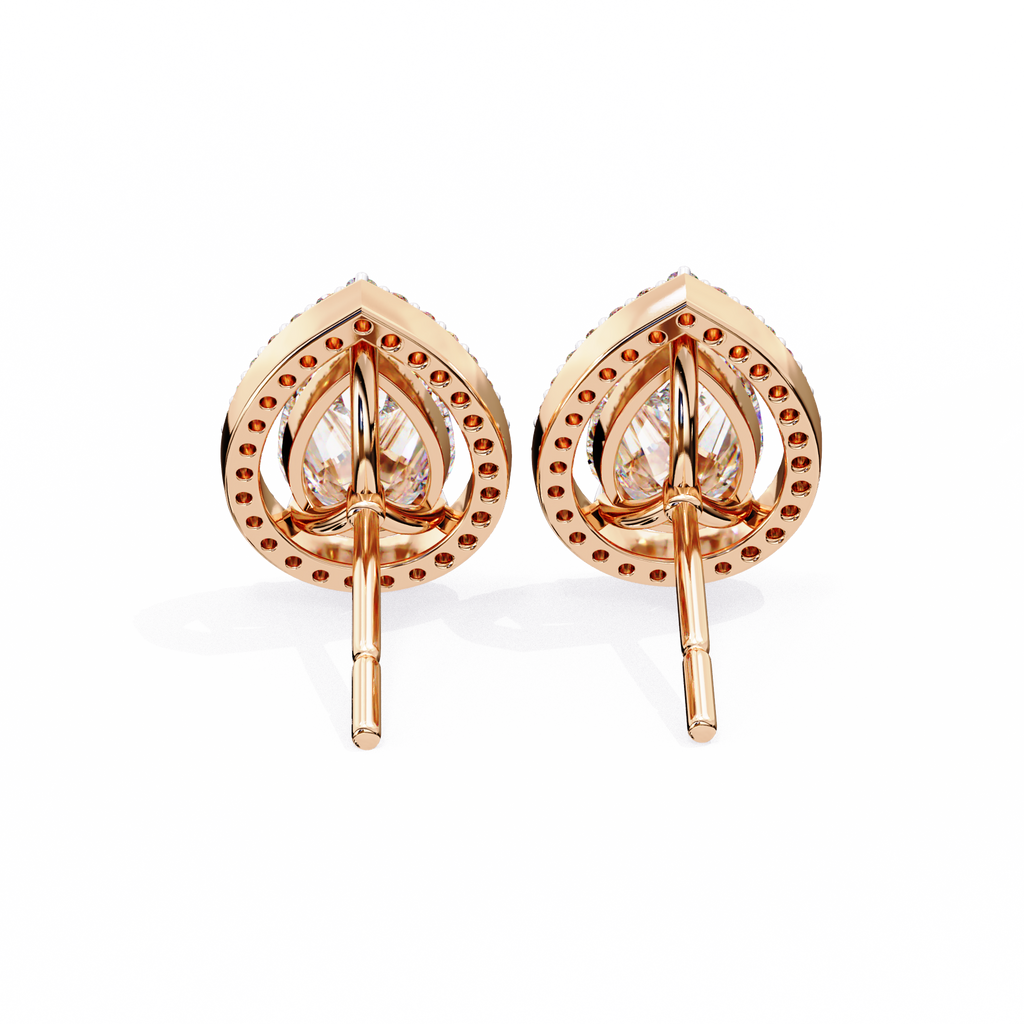 Rose Gold Pear Cut Diamond Open Halo Stud Earrings