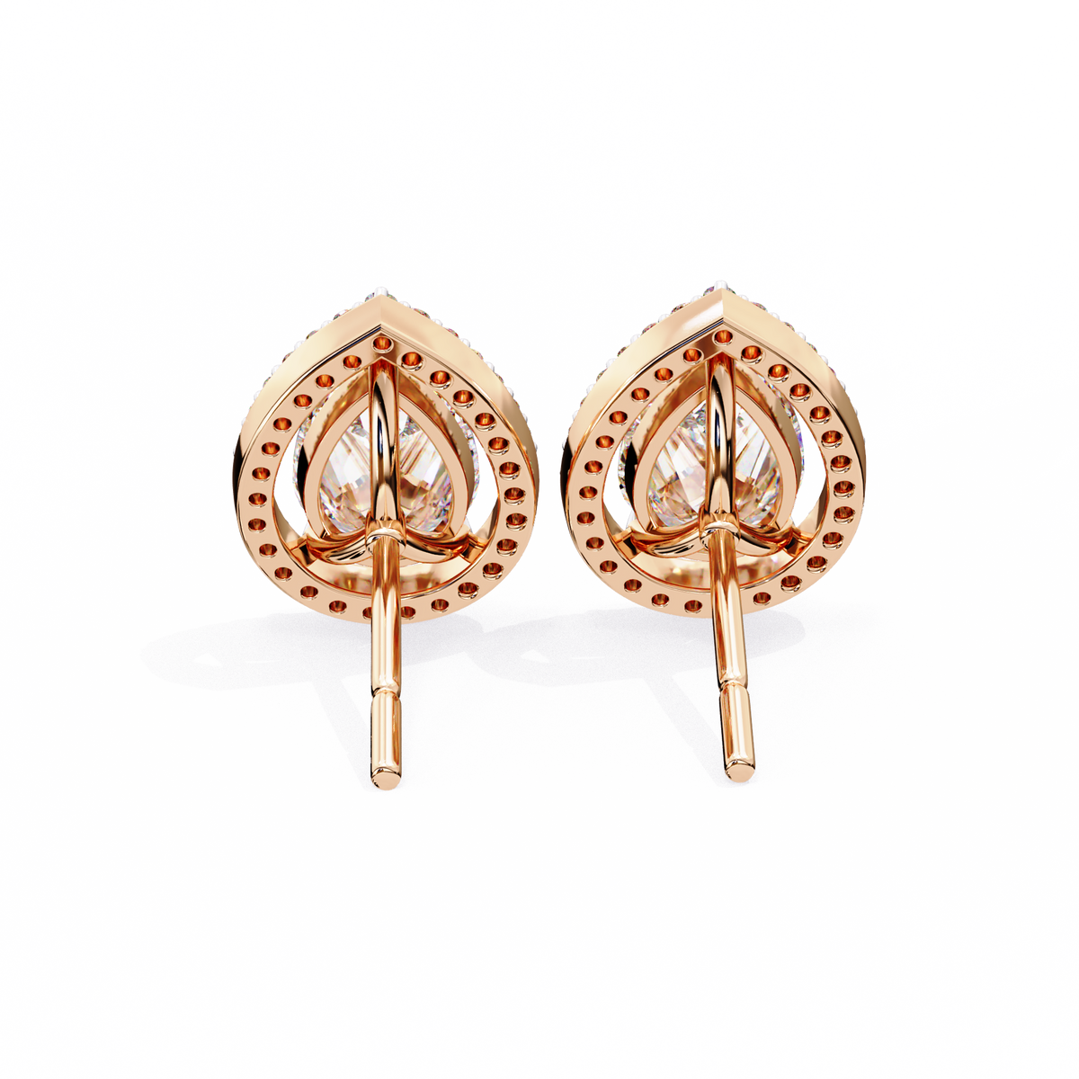 Rose Gold Pear Cut Diamond Open Halo Stud Earrings
