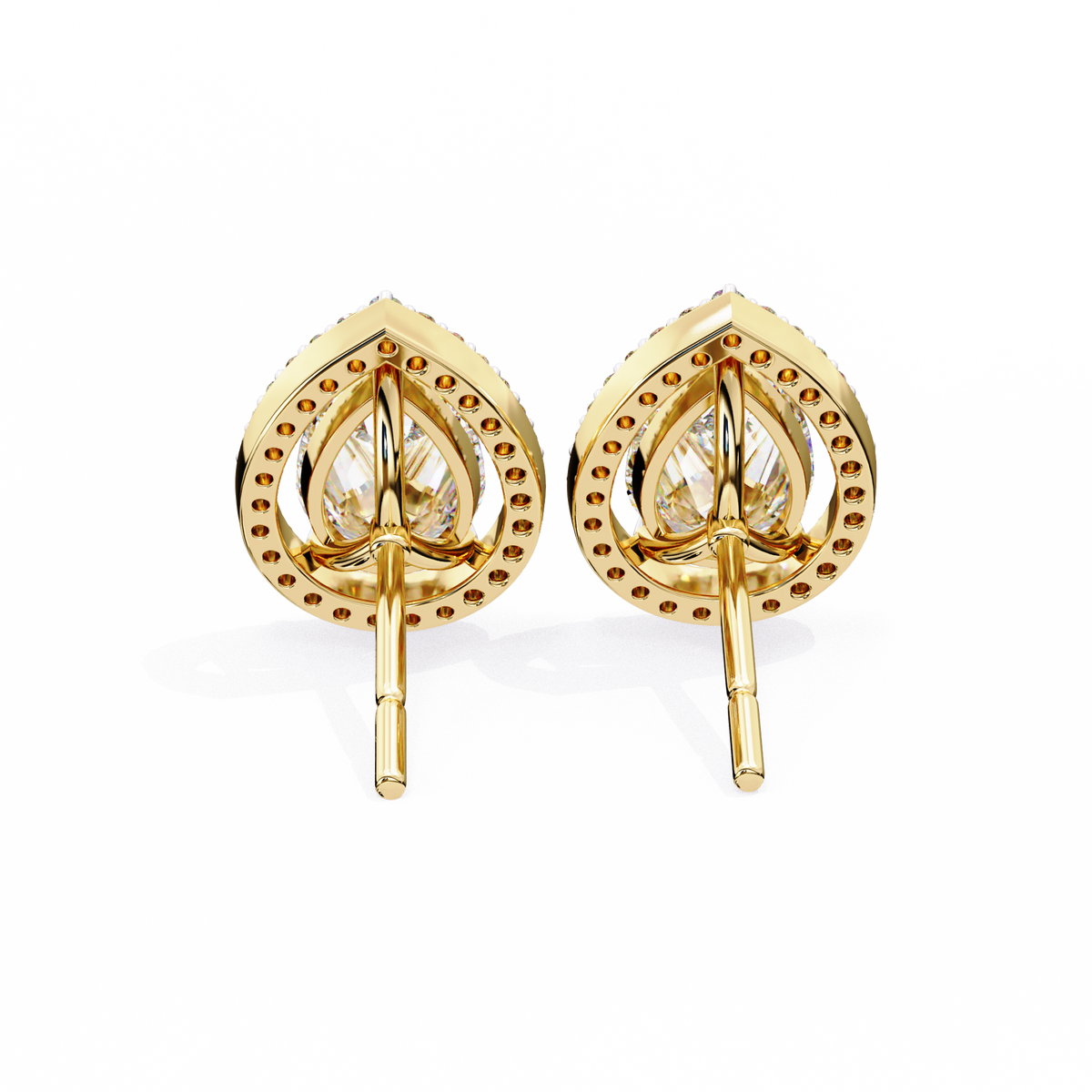Yellow Gold Pear Cut Diamond Open Halo Stud Earring