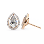 Rose Gold Pear Cut Diamond Open Halo Stud Earrings