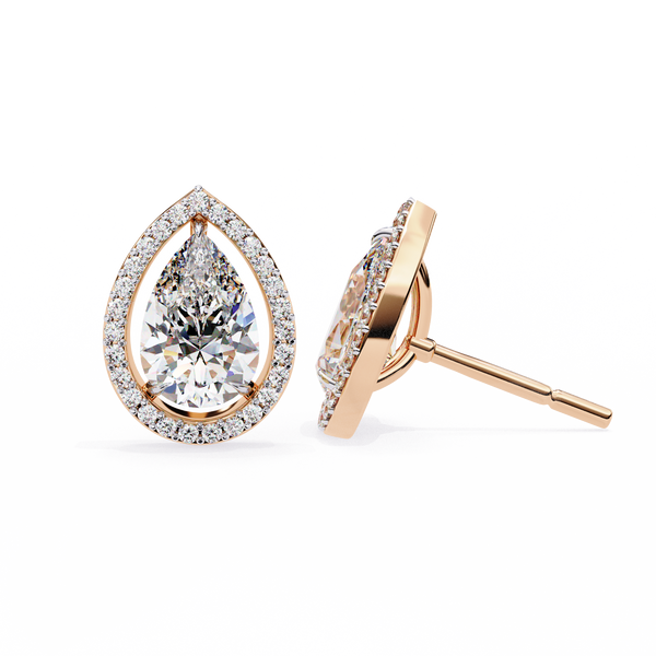 Rose Gold Pear Cut Diamond Open Halo Stud Earrings