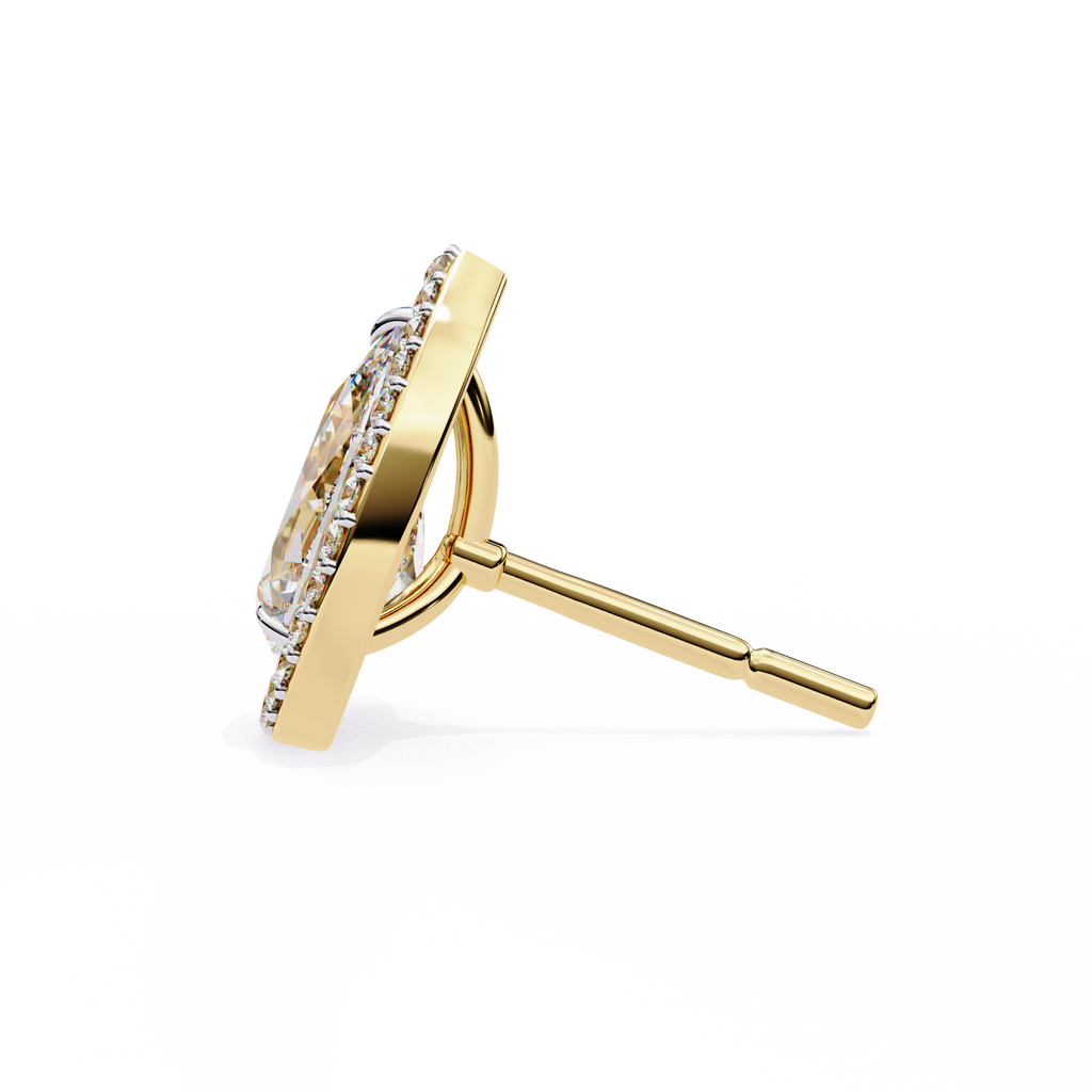 Yellow Gold Pear Cut Diamond Open Halo Stud Earring