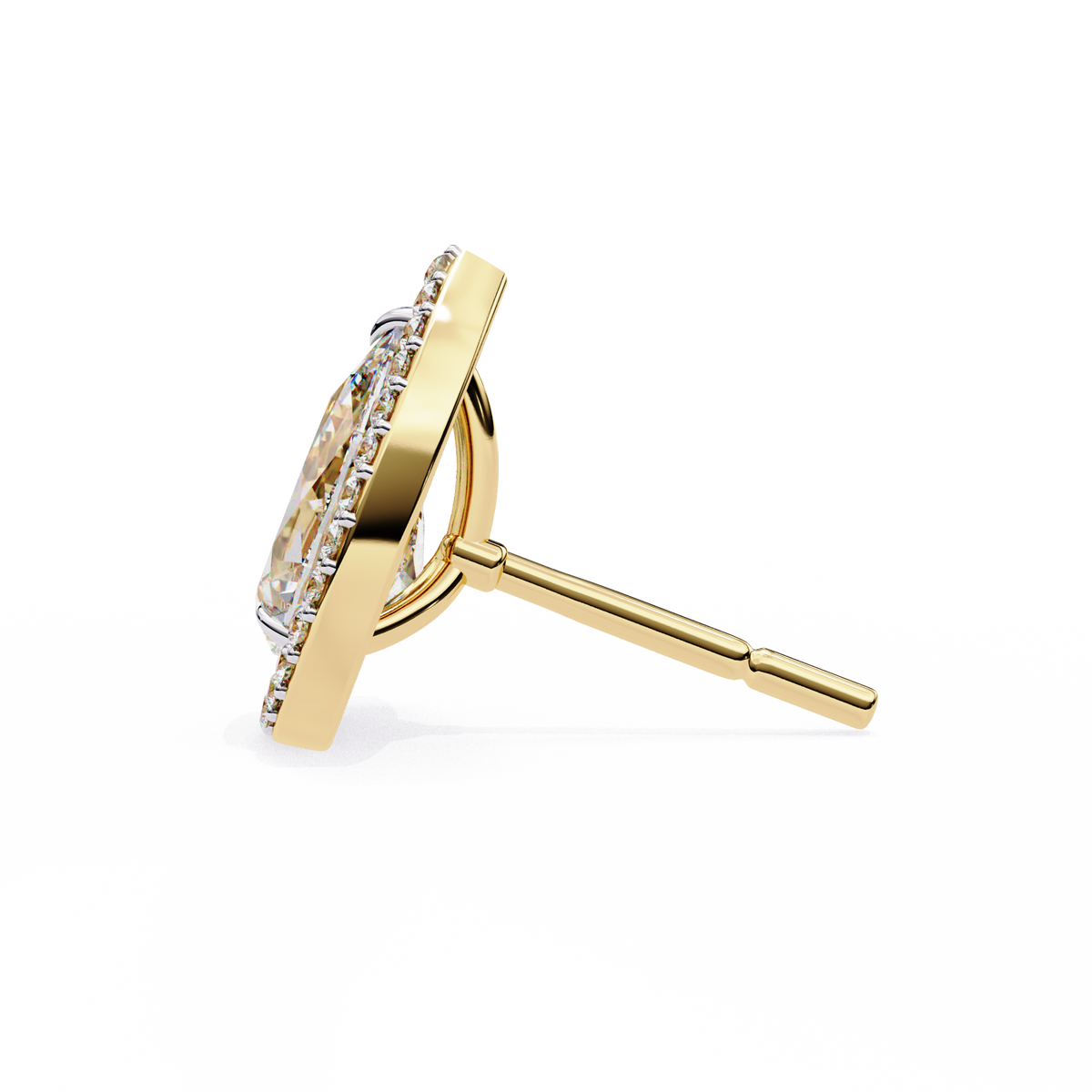 Yellow Gold Pear Cut Diamond Open Halo Stud Earring