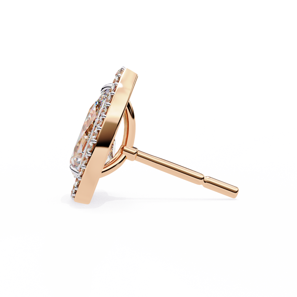 Rose Gold Pear Cut Diamond Open Halo Stud Earrings