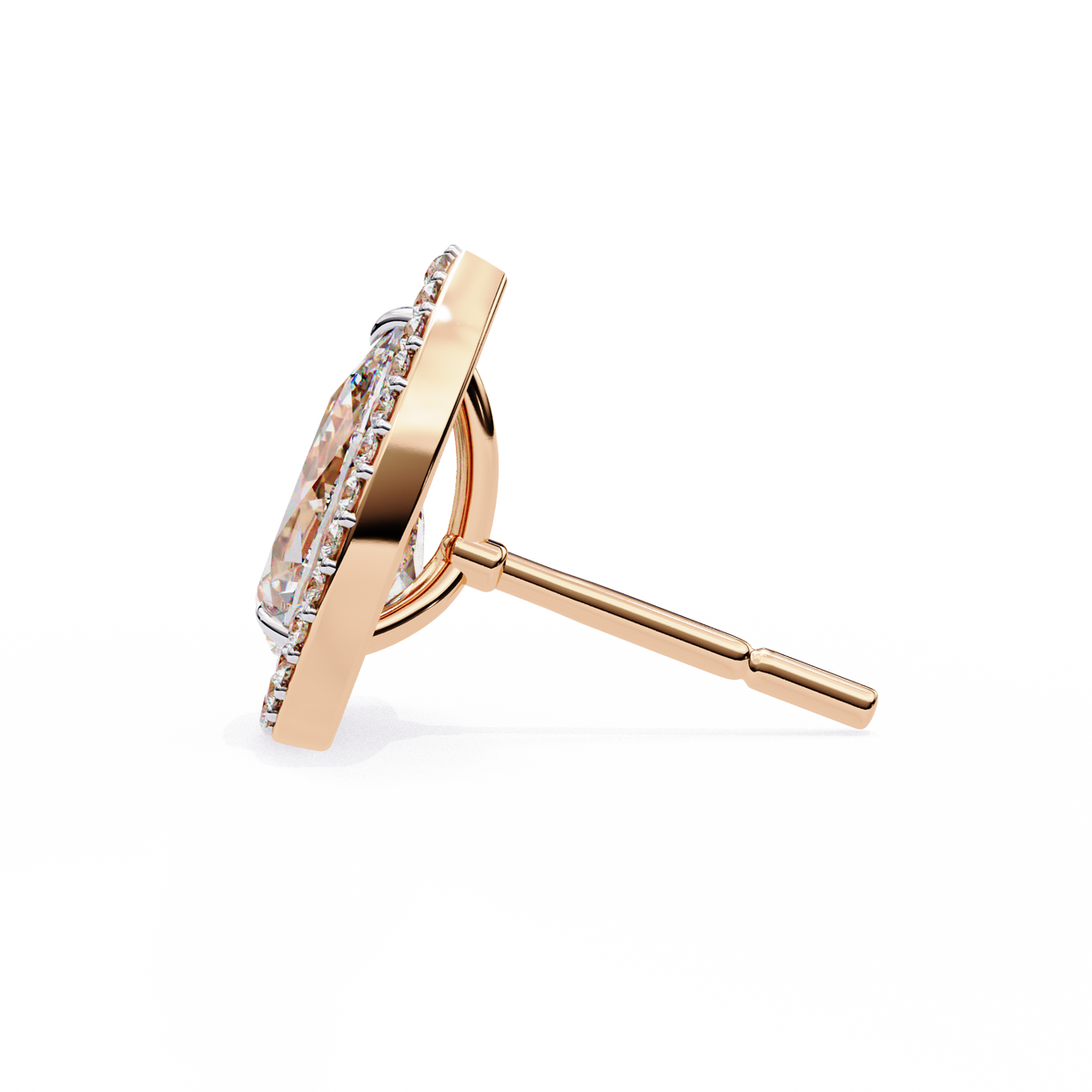 Rose Gold Pear Cut Diamond Open Halo Stud Earrings