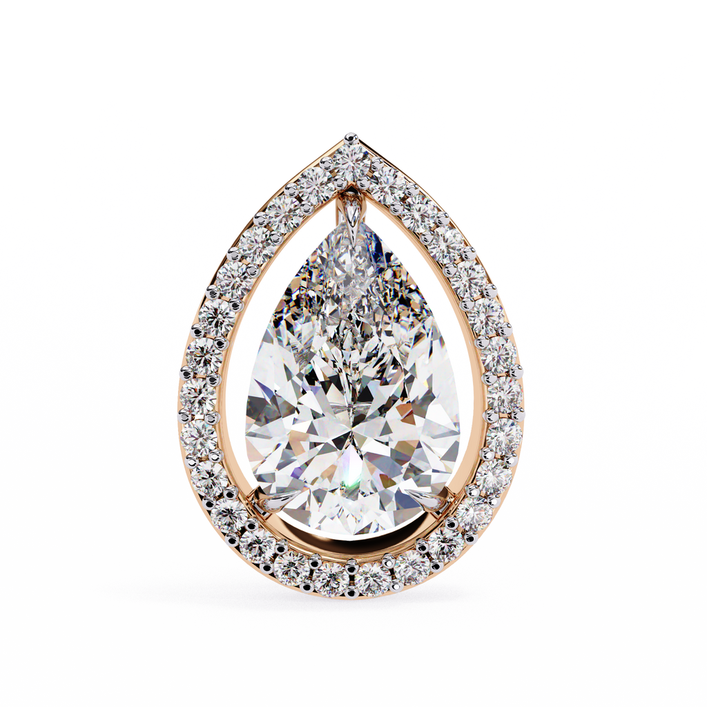 Rose Gold Pear Cut Diamond Open Halo Stud Earrings
