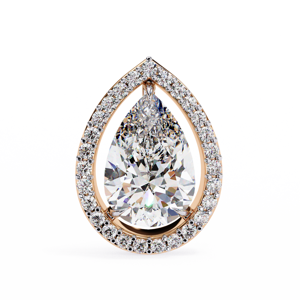 Rose Gold Pear Cut Diamond Open Halo Stud Earrings