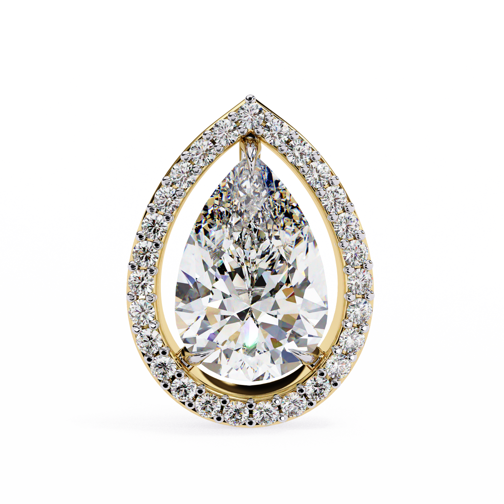 Yellow Gold Pear Cut Diamond Open Halo Stud Earring