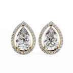 Yellow Gold Pear Cut Diamond Open Halo Stud Earring