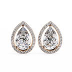 Rose Gold Pear Cut Diamond Open Halo Stud Earrings