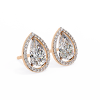 Rose Gold Pear Cut Diamond Open Halo Stud Earrings