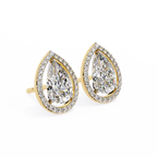Yellow Gold Pear Cut Diamond Open Halo Stud Earring