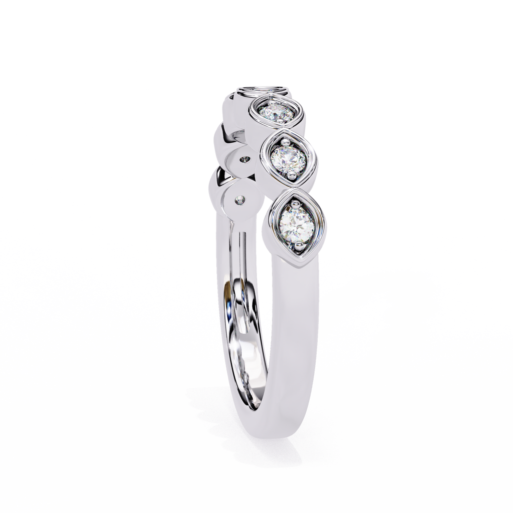 White Gold Round Diamond Marquise-Bezel Half Eternity Band Ring