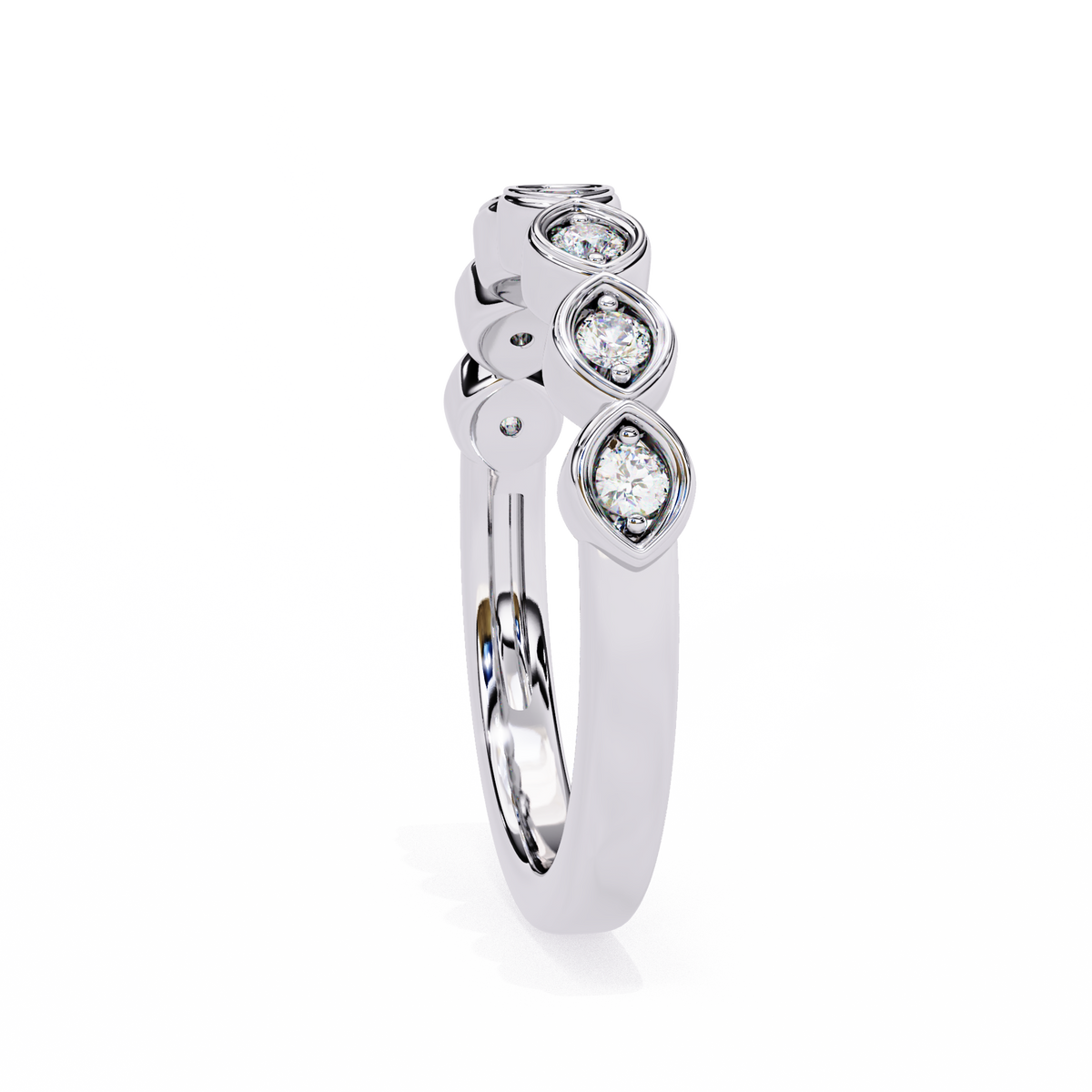 White Gold Round Diamond Marquise-Bezel Half Eternity Band Ring