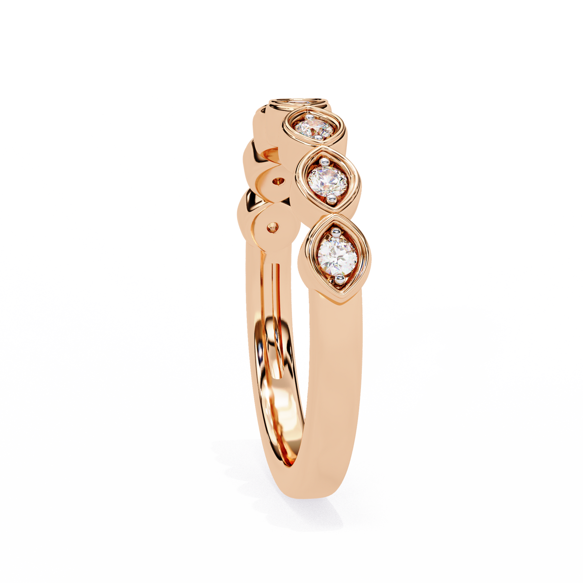Rose Gold Round Diamond Marquise-Bezel Half Eternity Band Ring
