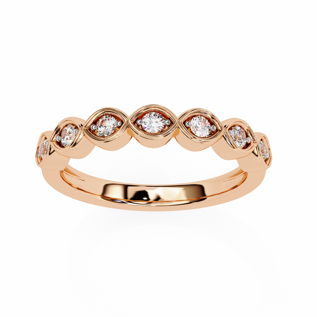 Rose Gold Round Diamond Marquise-Bezel Half Eternity Band Ring