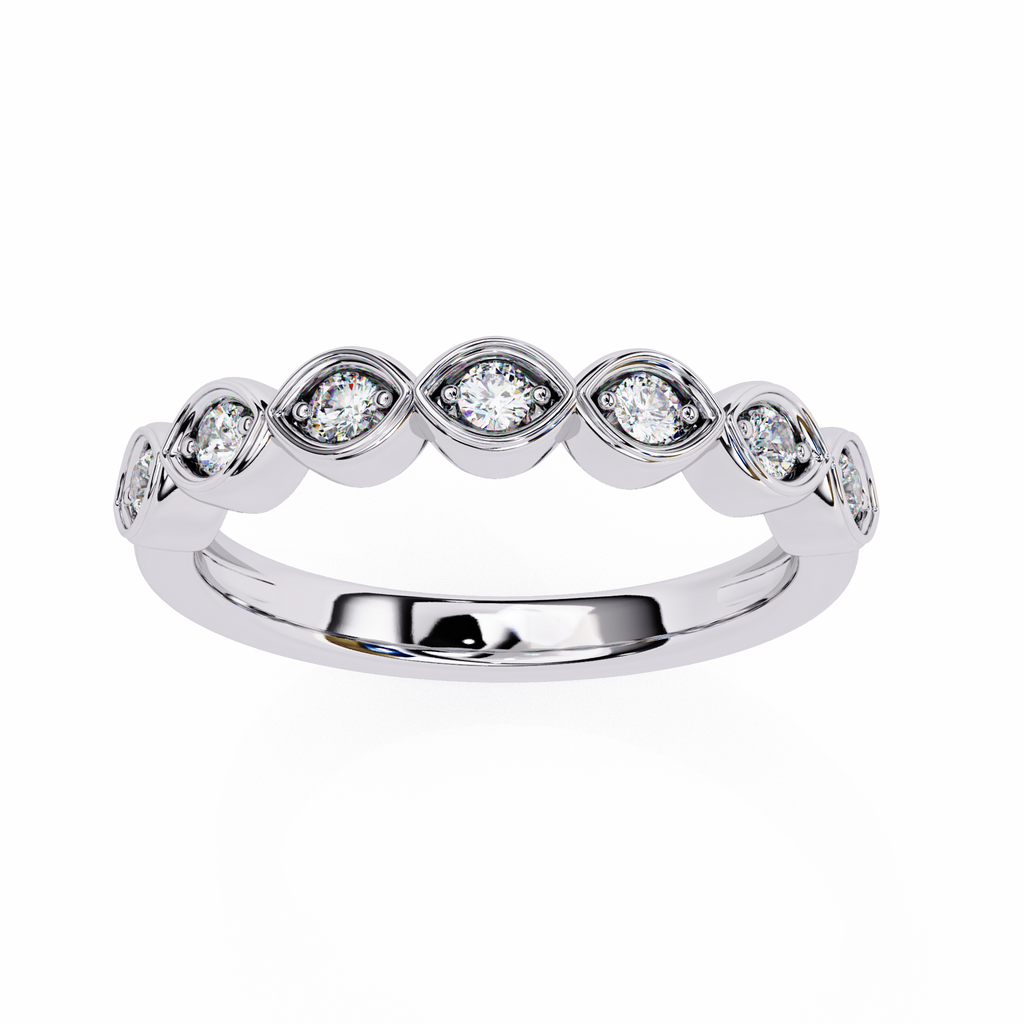 White Gold Round Diamond Marquise-Bezel Half Eternity Band Ring