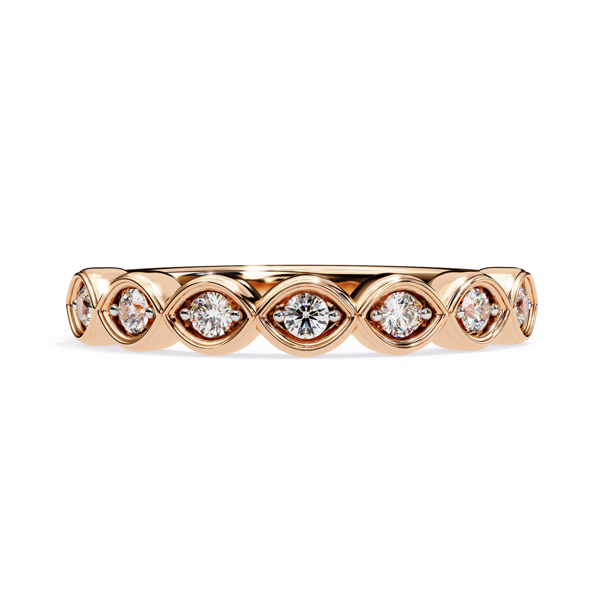 Rose Gold Round Diamond Marquise-Bezel Half Eternity Band Ring