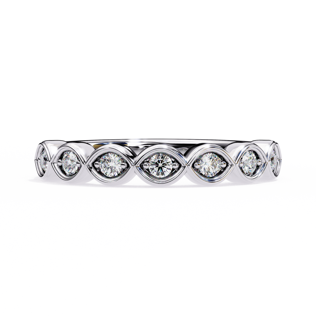 White Gold Round Diamond Marquise-Bezel Half Eternity Band Ring
