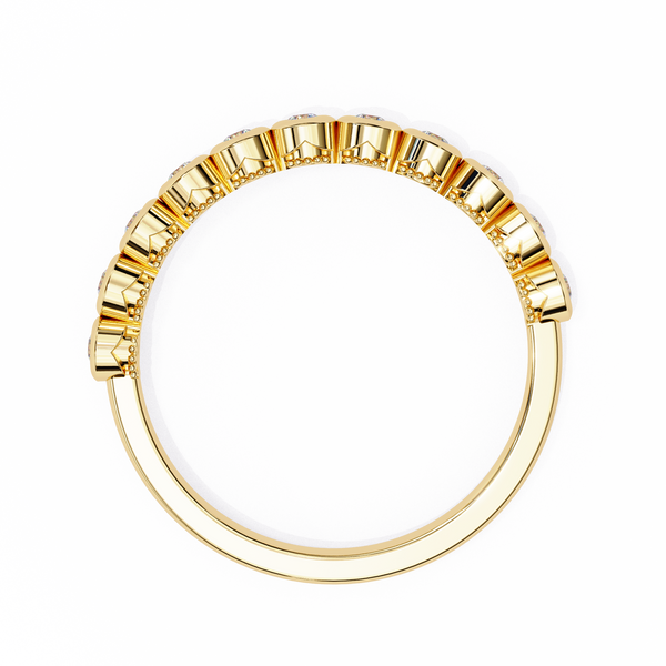 Yellow Gold Bubble Bezel Round Diamond Band Ring