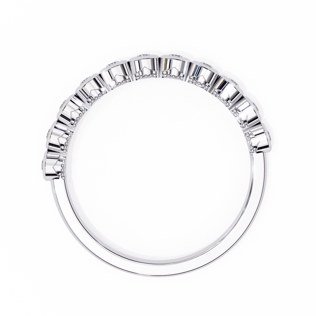 White Gold Round Diamond Bezel-Set Half Eternity Band Ring