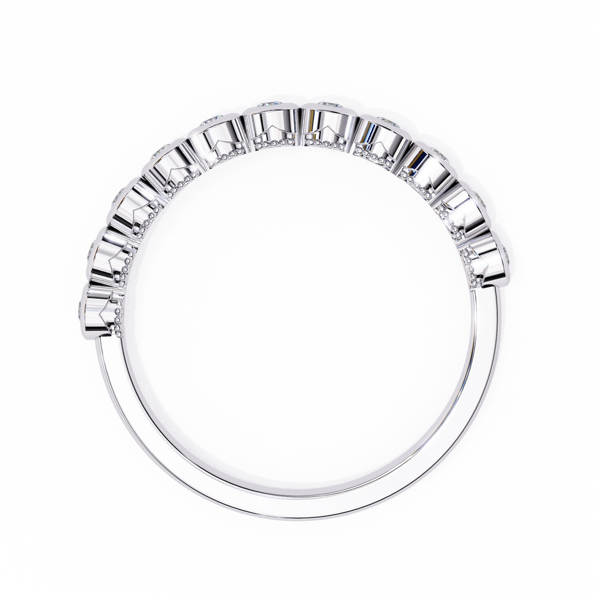 White Gold Round Diamond Bezel-Set Half Eternity Band Ring